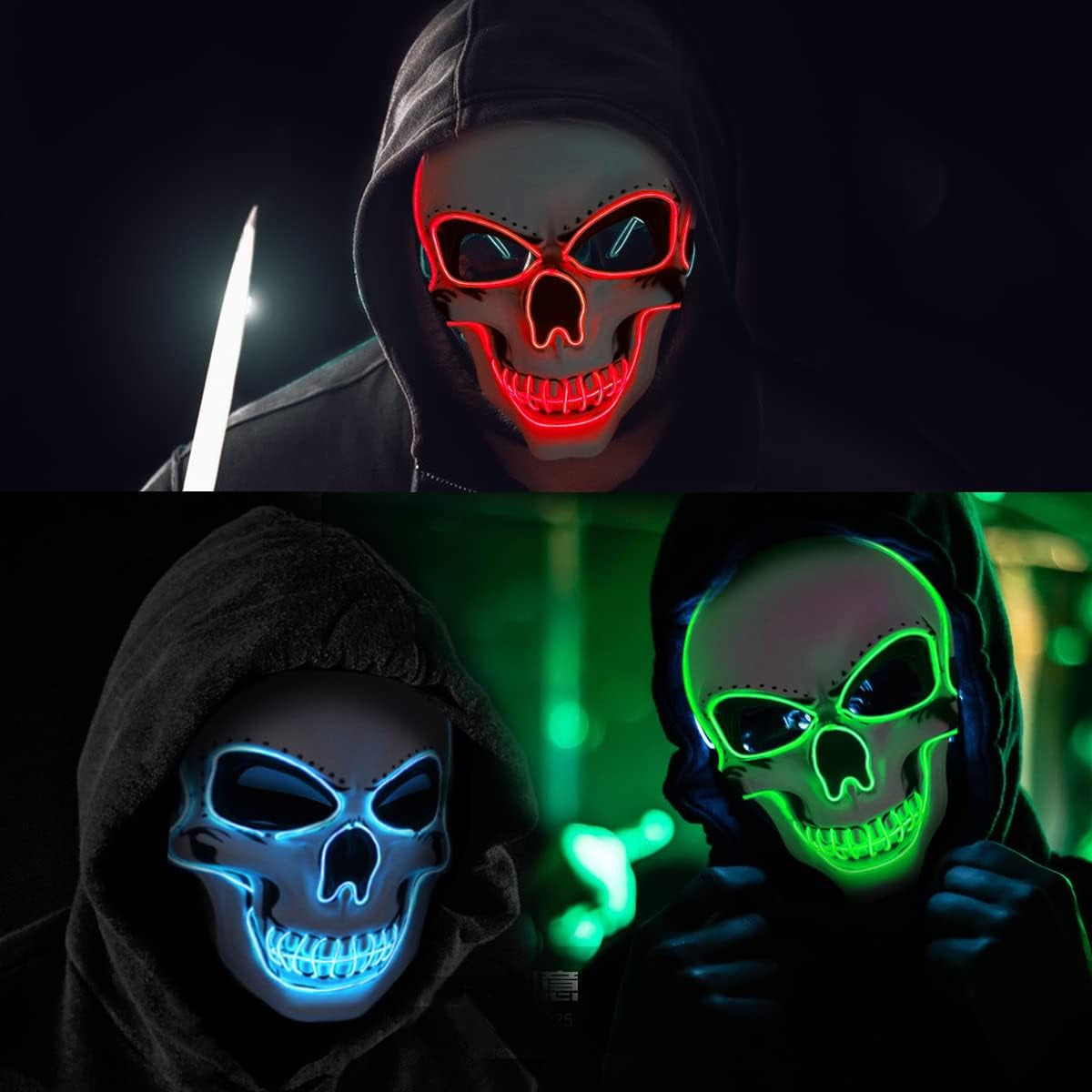 Halloween Mask LED Light up Costumes Scary Mask for Party Supplies 