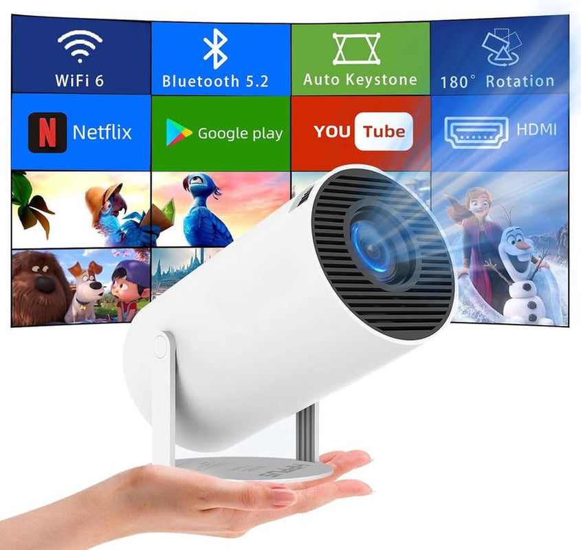 Smart Projector with Android TV 11.0, 5G Wifi Bluetooth Projector 4K Supported, Mini Portable Outdoor Movie Projector Compatible with Apple, Ios, Android